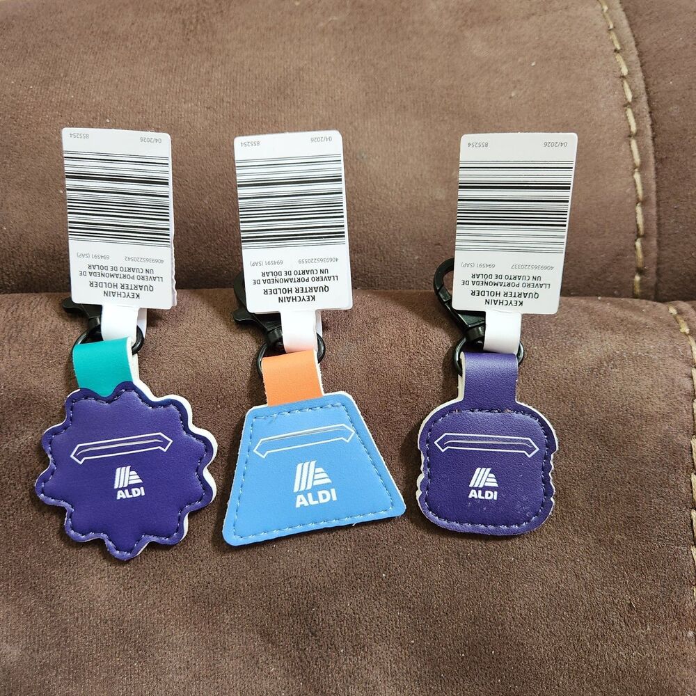 3 New Aldi Keychain Quarter Holder Keeper Pink Daisy, Aldi Symbol & Cheeseburger - Picture 2 of 2